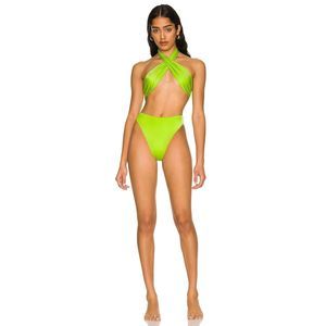 NEW Size S Frankies Bikinis Dorothy Satin One Piece in Slime REVOLVE MSRP $185